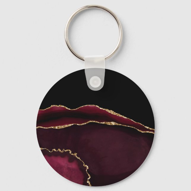 Chaveiro Ágata Mármore Chic Preto Roxo Brilho Dourado (Frente)