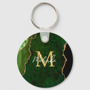 Chaveiro Agate de mármore verde e Dourado