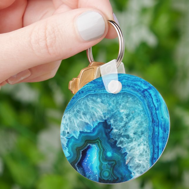 Chaveiro Agato de mármore azul moderno (Cute Trendy Bright Blue Turquoise Crystal Geode Keychain)
