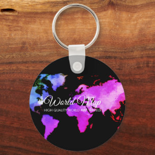 Chaveiro Agente de Viagens Globo Mapa Mundial Azul Preto