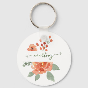 Chaveiro Água cor laranja floral personalizado