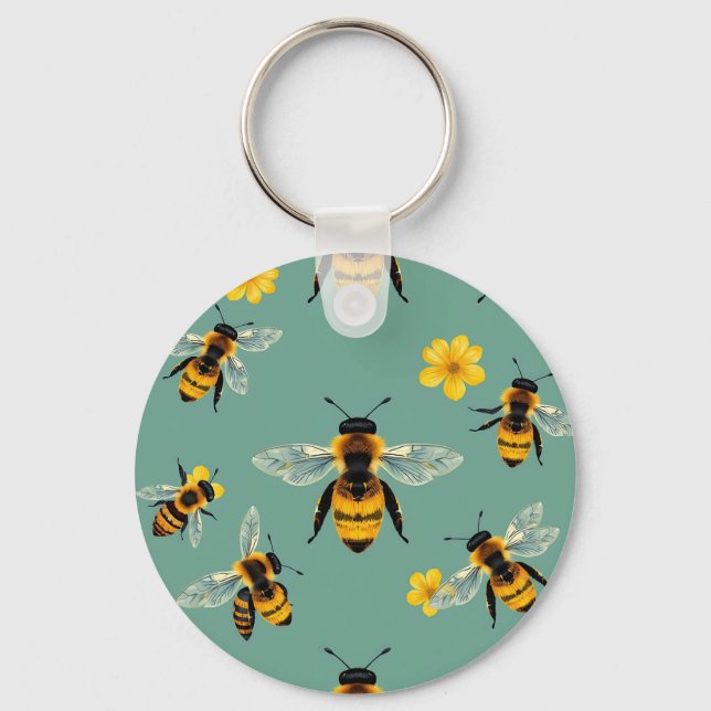 Chaveiro Aguarela Realista de Abelha Bombus com Mel  (Frente)