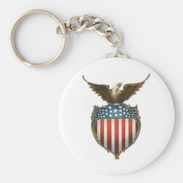 Chaveiro Águia Balda Americana sobre as estrelas e listras (Frente)