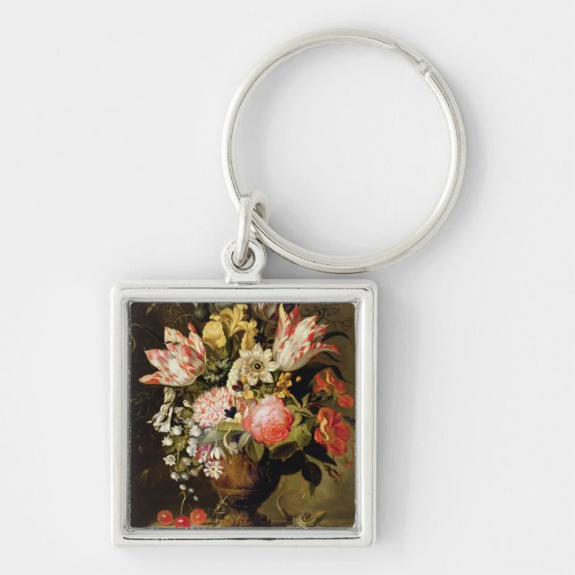 Chaveiro Ainda vida das flores em um vaso com um lagarto em (Frente)