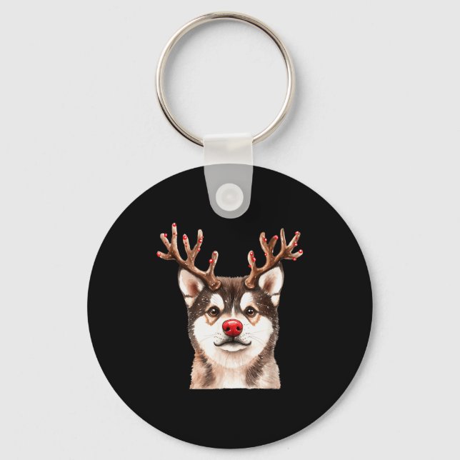 Chaveiro Akita Reindeer Christmas Lights Dog Lover Xmas Paj (Frente)