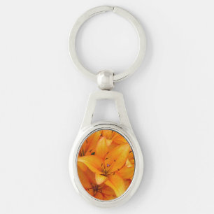 Chaveiro alaranjado do metal do design das flores