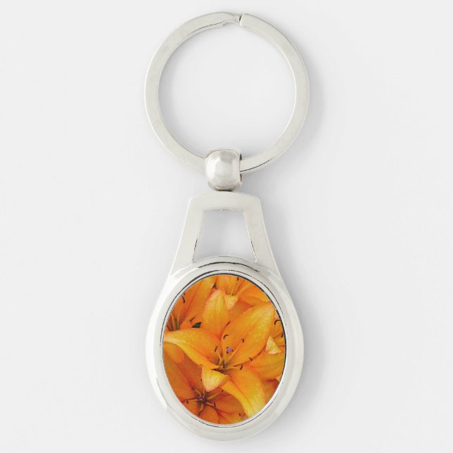 Chaveiro alaranjado do metal do design das flores (Frente)