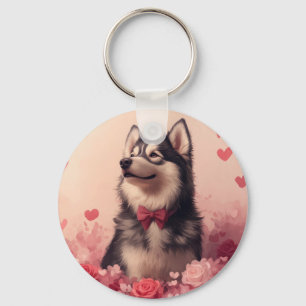 Chaveiro Alaskan Malamute com Rosas - Dia de os namorados
