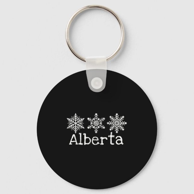 Chaveiro Alberta Canada Ski Skiier Skiing Winter Snowflakes (Frente)