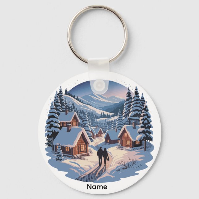 Chaveiro Aldeia de Inverno Natalícia Retro Personalizada  9 (Frente)