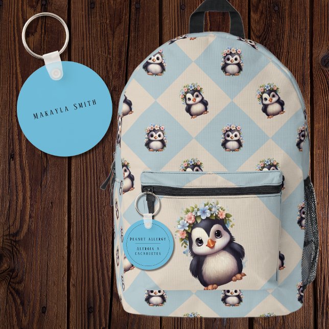 Chaveiro Alerta de Alergia Bilíngue Azul de Amendoim Espanh (Blue Bilingual Peanut Allergy Alert Custom name & Spanish text multilingual Project)