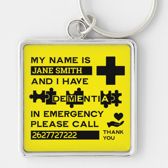 Chaveiro Alerta de demência de Alzheimer (Frente)