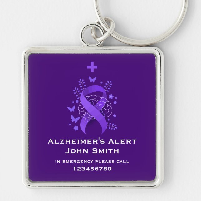 Chaveiro Alerta de Doença de Alzheimer Roxo (Frente)