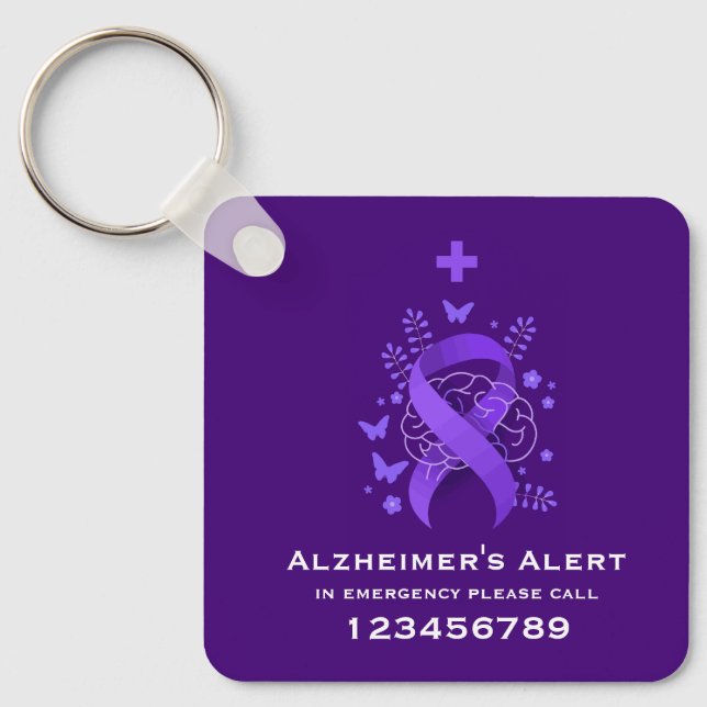 Chaveiro Alerta de Doença de Alzheimer Roxo (Frente)