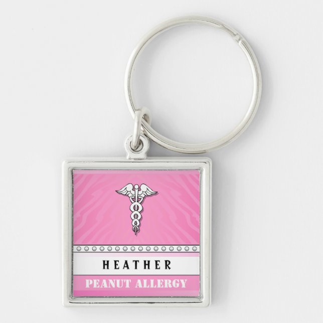 Chaveiro alerta médico - personalize - ROSA (Frente)