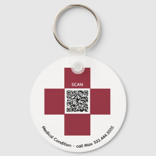 Chaveiro *~* Alerta Médico Vermelho ICE QR AP38 Cruz