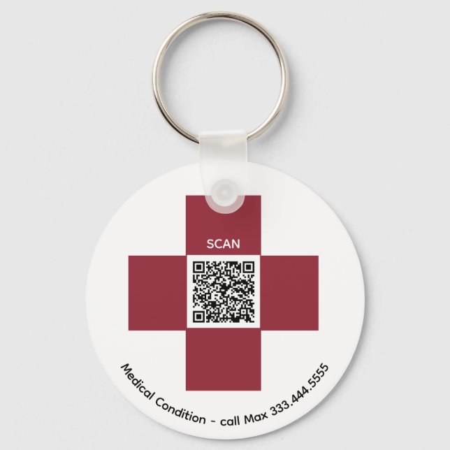 Chaveiro *~* Alerta Médico Vermelho ICE QR AP38 Cruz (Frente)