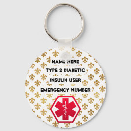 Chaveiro Alerta para diabéticos Personalizado Tipo 1 ou 2
