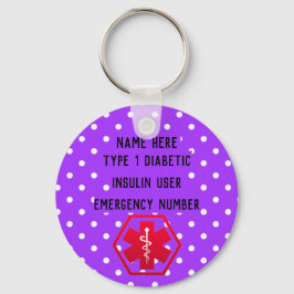 Chaveiro Alerta para diabéticos Personalizado Tipo 1 ou 2