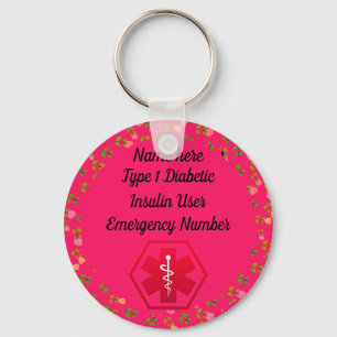 Chaveiro Alerta para diabéticos Personalizado Tipo 1 ou 2