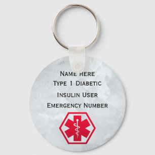 Chaveiro Alerta para diabéticos Personalizado Tipo 1 ou 2
