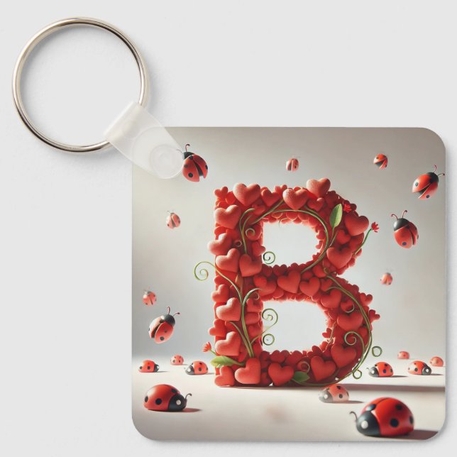 Chaveiro Alfabeto Criativo Letra B com Formas de Coração (Frente)