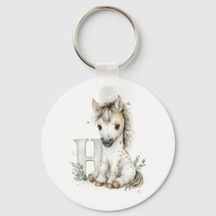 Chaveiro Alfabeto de Animais Bebês em Aquarela Fofa Cavalo