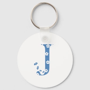 Chaveiro alfabeto floral J (azul e pontos)