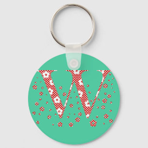 Chaveiro alfabeto floral W (vermelho e pontos)