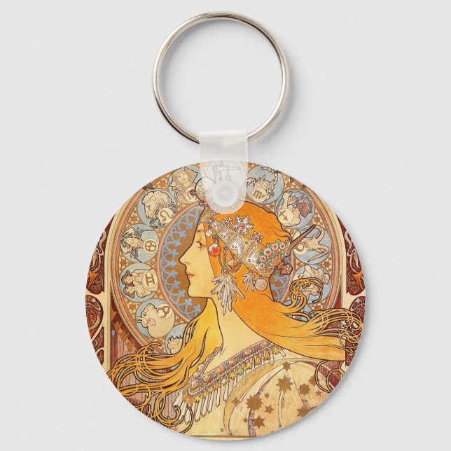 Chaveiro Alfonse Mucha Zodiac Art Nouveau Mulher (Frente)
