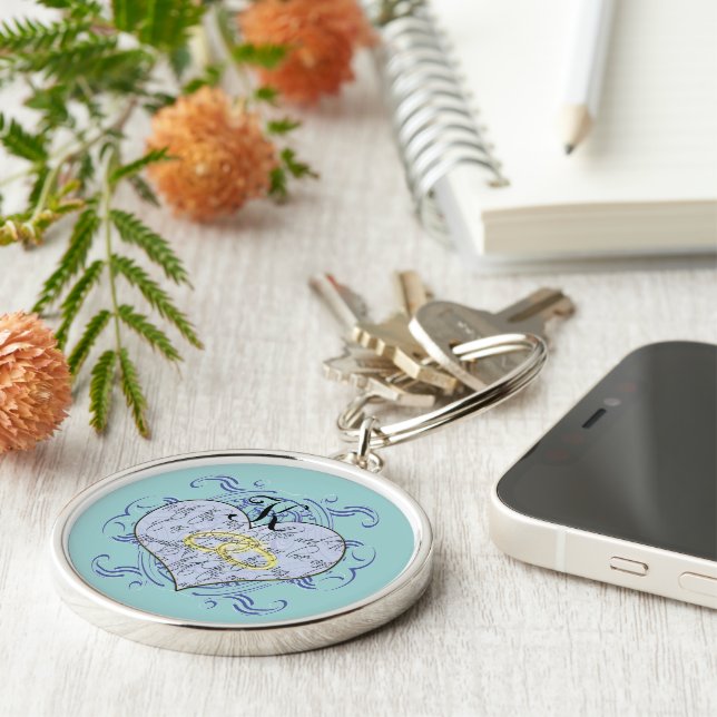 Chaveiro Algo Azul Monograma Vow Heart (Lateral)