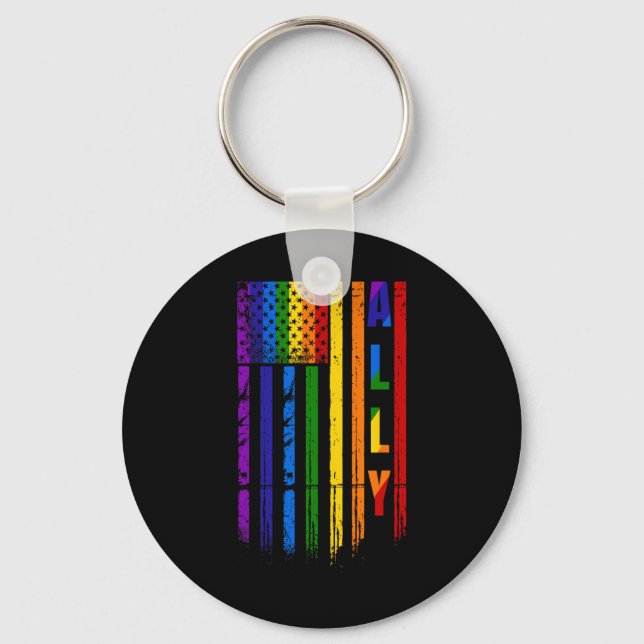 Chaveiro Aliado Lgbt Lgbtq Arco-íris Orgulho Bandeira Ameri (Frente)