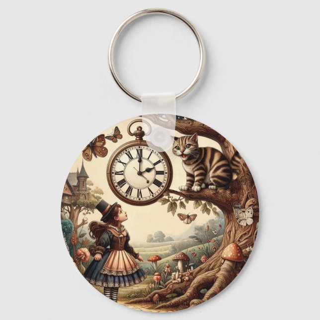 Chaveiro Alice & Cheshire Cat: Whimsical Wonderland Fantasy (Frente)