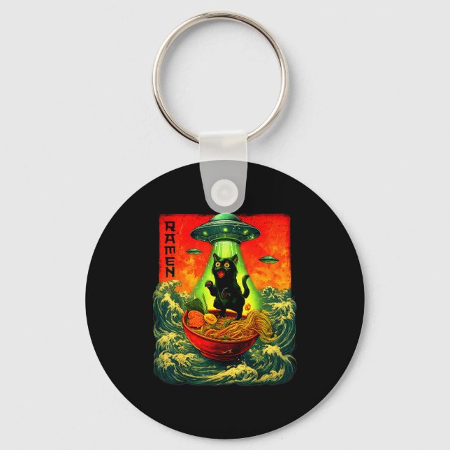 Chaveiro Alien Ramen Cat Ufo Japanese Retro Art Gifts Men W (Frente)