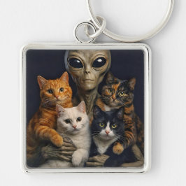 Chaveiro Alien with Cats Renaissance Art Oil Painting