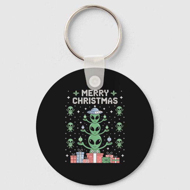 Chaveiro Alienígena engraçada Trio Feliz de Natal Feio Sant (Frente)