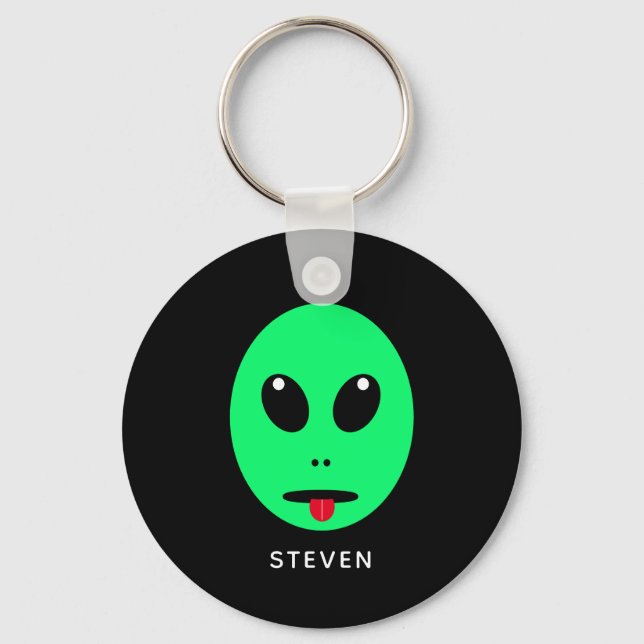 Chaveiro Alienígena Espacial Engraçado Verde Preto Personal (Frente)