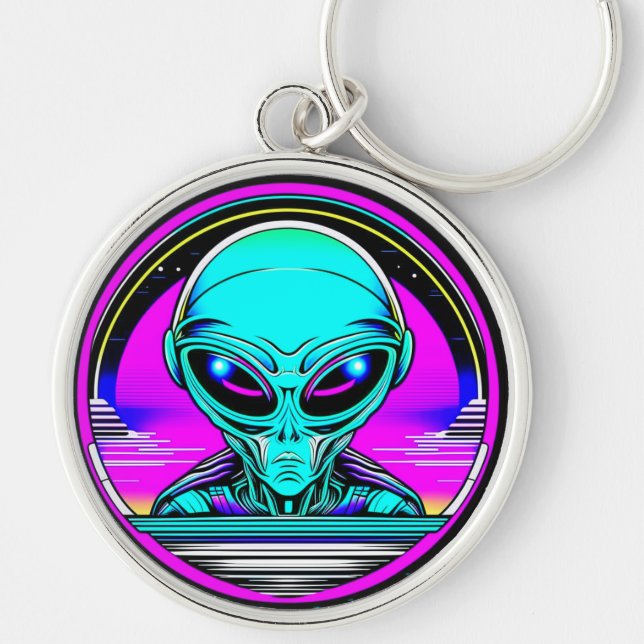 Chaveiro Alienígena Extraterrestre Voando um OVNI (Frente)