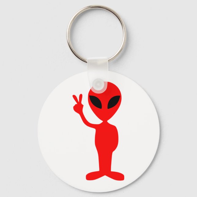 Chaveiro Alienígena Vermelha ganhando sinal de paz com a mã (Frente)