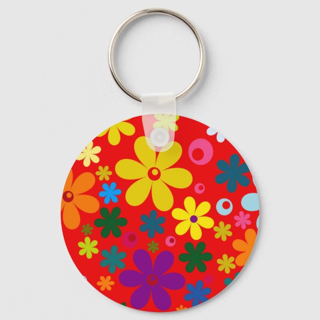 Chaveiro ALIMENTAÇÃO DA FLOWER (um design floral retrorcolo (Frente)