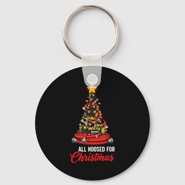 Chaveiro All Hoosed Christmas Firefighter Tree Shirt, Firem (Frente)