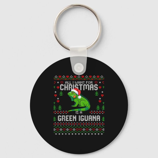 Chaveiro All I Want Green Iguana Lizard Christmas Ugly Xmas (Frente)