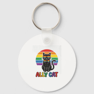 Chaveiro Ally Cat Arco-íris Orgulho Vintage Camiseta de Gat