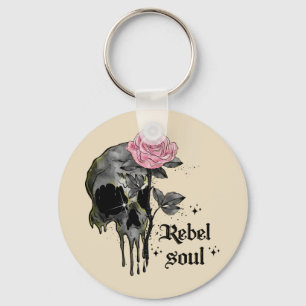 Chaveiro Alma Rebelde - Crânio Gótico com Rosa Rosa Rosa Ro