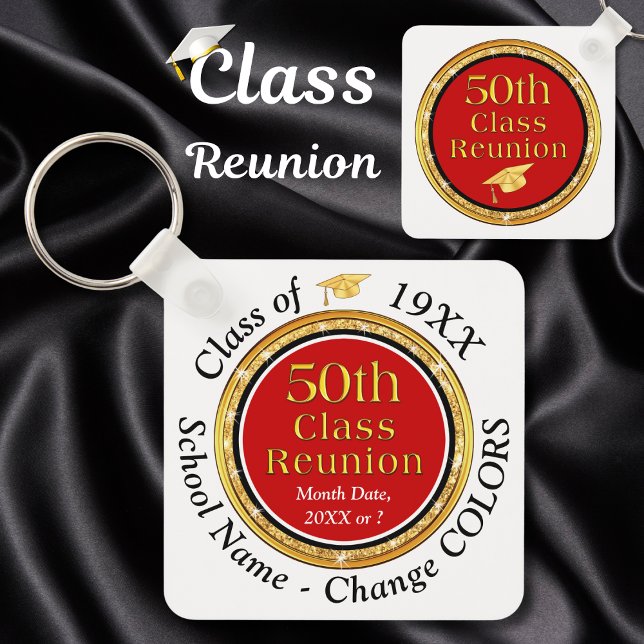 Chaveiro Almas de Reunião de 50 anos, Vermelho Mudado, Pret (50th class reunion favors. Personalized, Souvenirs for 50th Class Reunion. 50 year class reunion.)