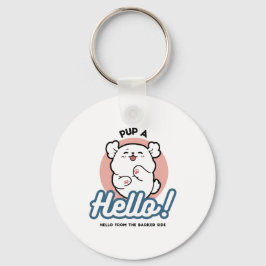 Chaveiro Alô! - Design de Cartoon Feliz de Cachorro Branco