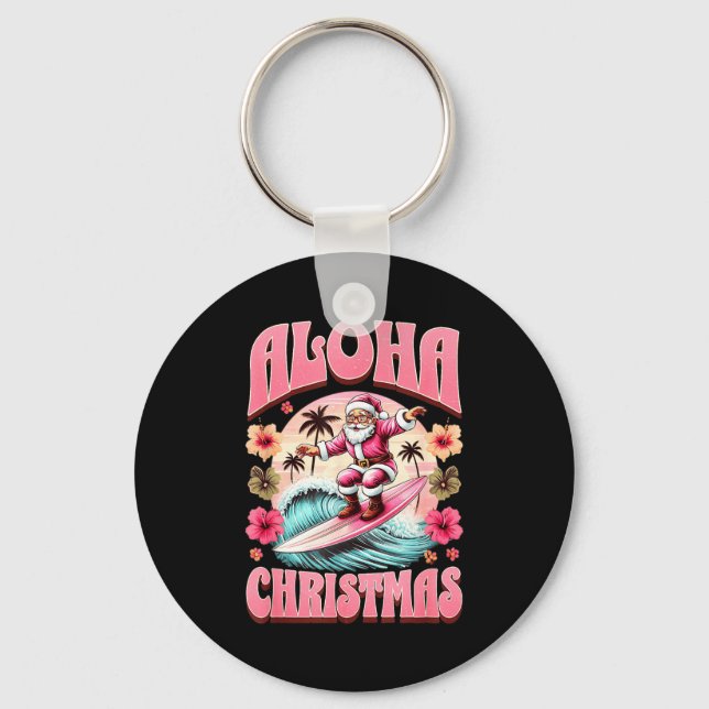 Chaveiro Aloha Christmas Santa Claus Surfing Hawaiian Mele  (Frente)