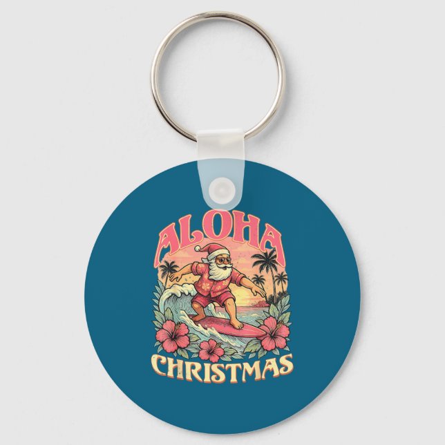 Chaveiro Aloha Christmas Santa Claus Surfing Hawaiian Mele  (Frente)