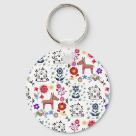 Chaveiro Alpaca Pinata com Casa Azul e Flores