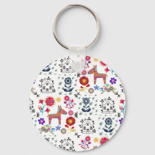 Chaveiro Alpaca Pinata com Casa Azul e Flores